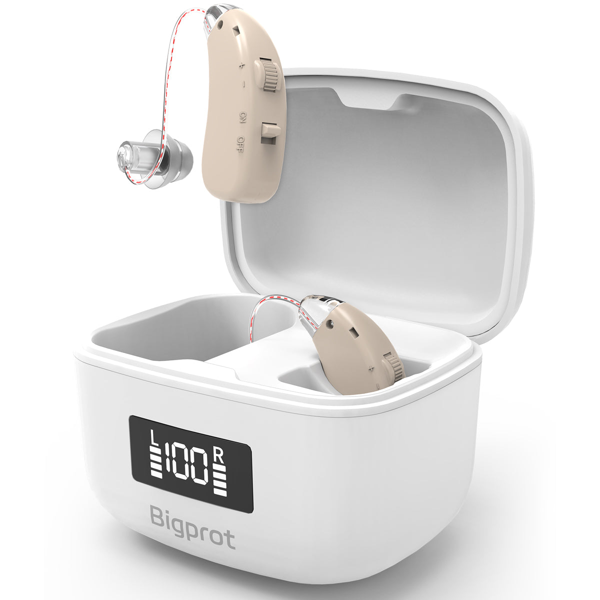 Bigprot M802 Rechargeable Hearing Aids for Seniors – Lightweight BTE Hearing Amplifiers with Noise Cancelling, Portable Charging Case, Stepless Volume Control